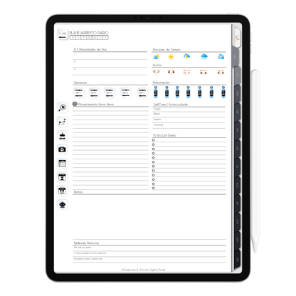 Planejamento diário com agendamento hora hora, com ativação lembretes apple calendar e google agenda e inteligência artificial AI Planner no ChatGPT. Planner Digital 2025 Gratuito download grátis do planner digital para iPad e Tablet Android, tablet da Samsung Planeje sua vida no melhor planner digital da Cadernos  Planner Digital Brasil