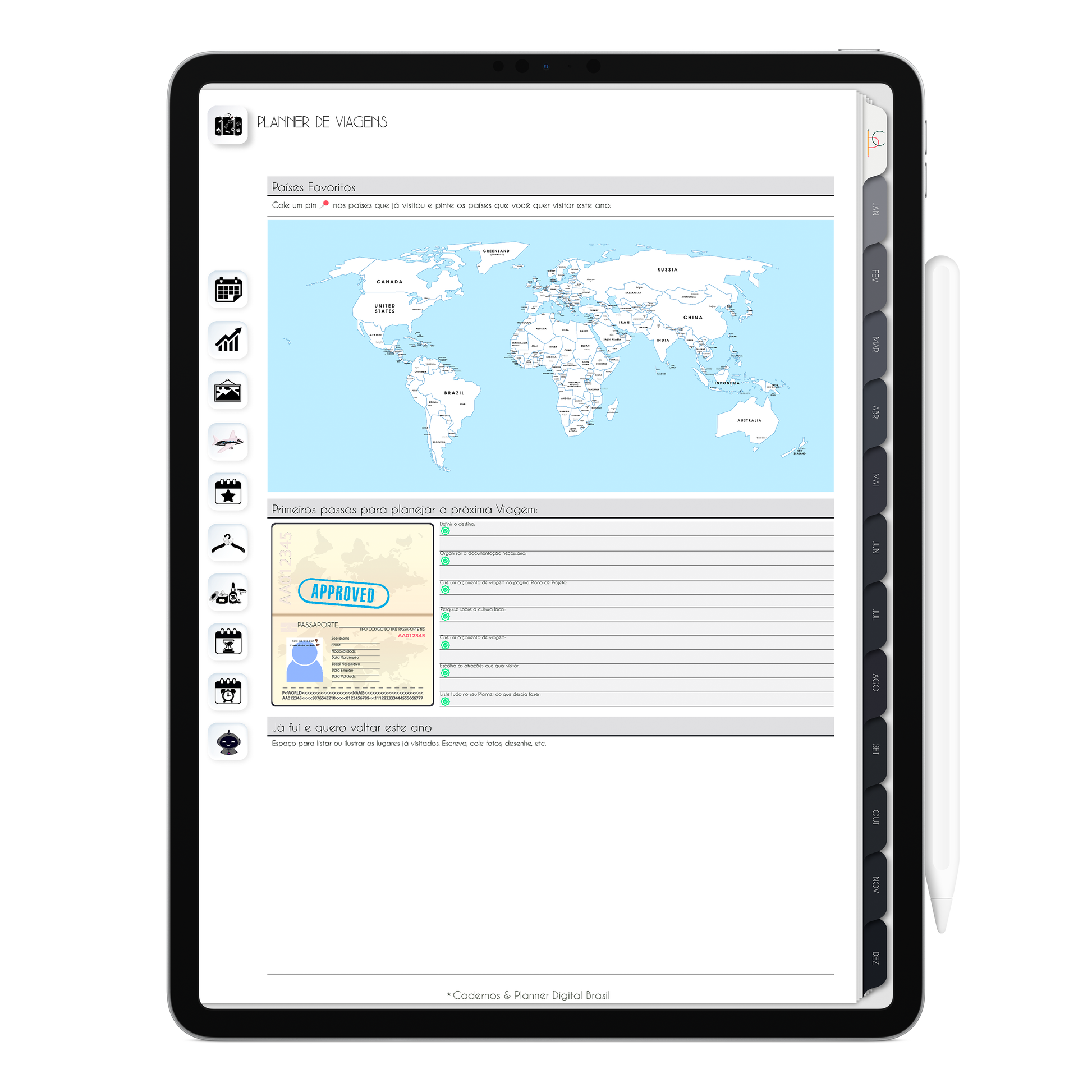 Planner Digital 2025 Executivo. Planner de viagens, com ativação lembretes apple calendar e google agenda e inteligência artificial AI Planner no ChatGPT. Planner Digital 2025 Gratuito download grátis do planner digital para iPad e Tablet Android, tablet da Samsung Planeje sua vida no melhor planner digital da Cadernos  Planner Digital Brasil