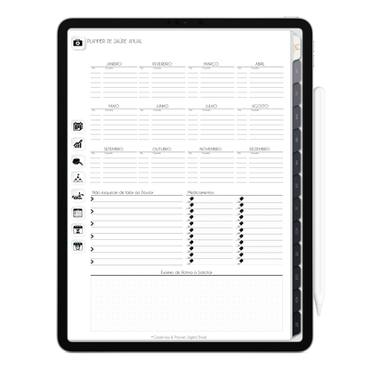 Planner Digital de planejamento de saúde anual, com ativação lembretes apple calendar e google agenda e inteligência artificial AI Planner no ChatGPT. Planner Digital 2025 Gratuito download grátis do planner digital para iPad e Tablet Android, tablet da Samsung Planeje sua vida no melhor planner digital da Cadernos  Planner Digital Brasil