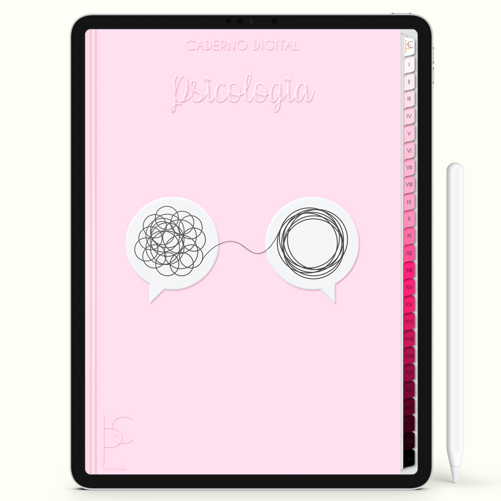 Caderno Digital Blush Psi Psicologia 24 Matérias • iPad e Tablet Android • Download instantâneo • Sustentável