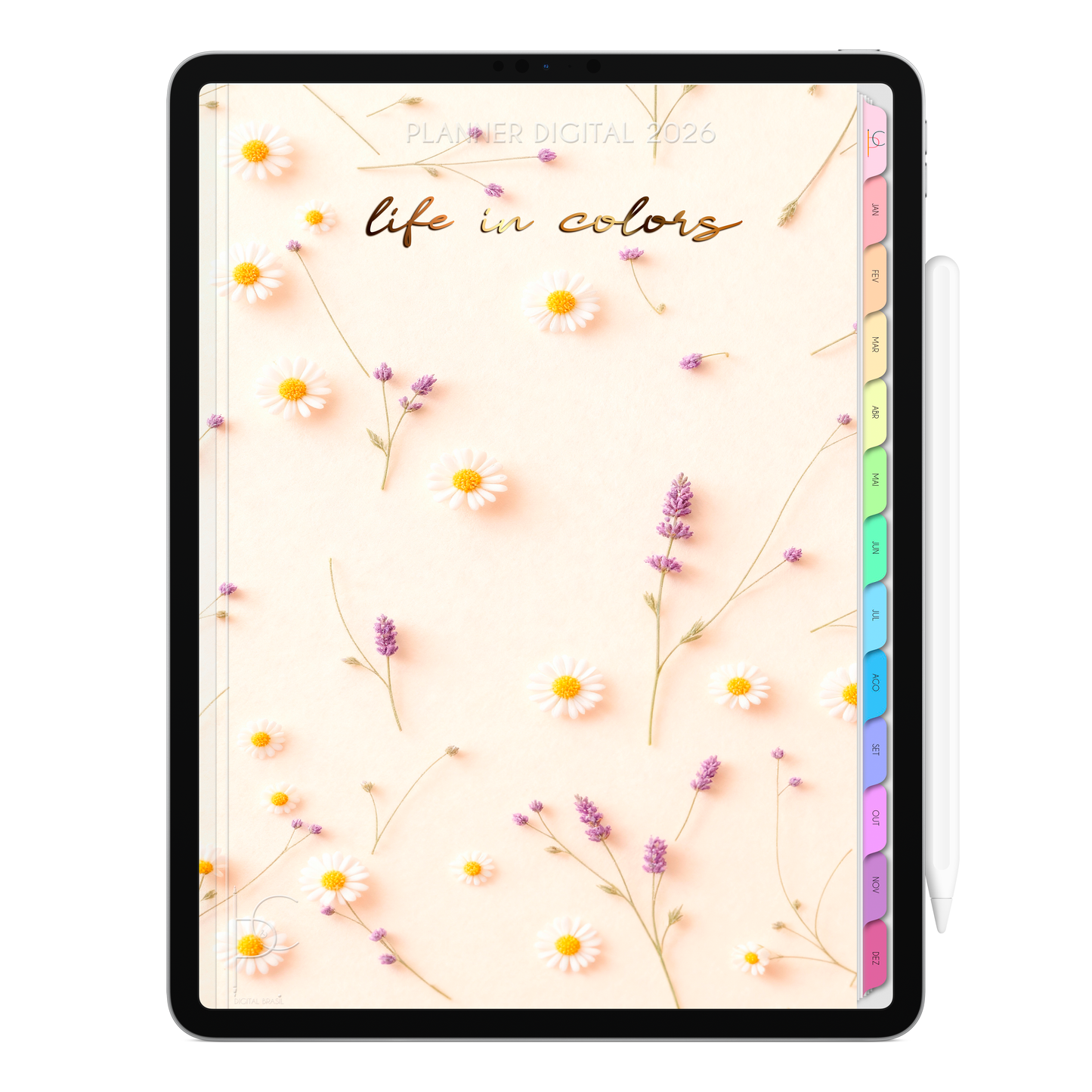 Planner Digital 2026 Vertical Life In Colors Alma em Flores . pt-BR • Para iPad e Tablet Android • Download Imediato