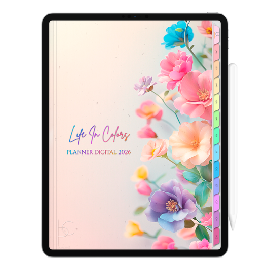 Planner Digital 2026 Vertical Life In Colors Aquarela em Pétalas pt-BR • Para iPad e Tablet Android • Download Imediato