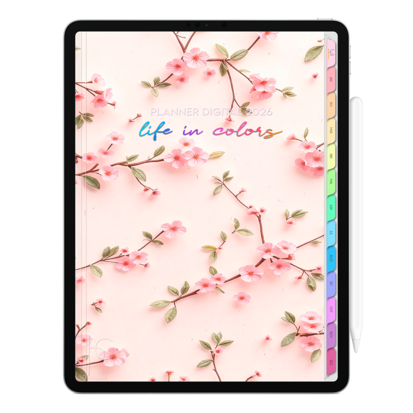 Planner Digital 2026 Vertical Life In Colors Encanto em Flor pt-BR • Para iPad e Tablet Android • Download Imediato