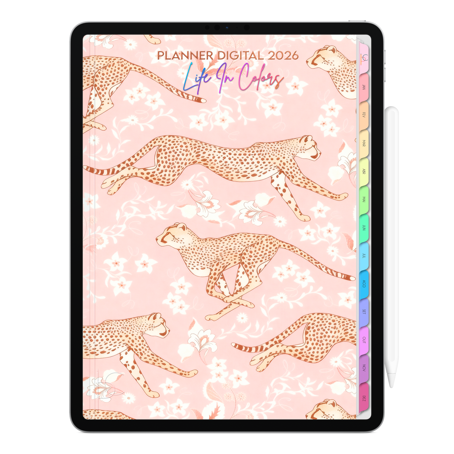 Planner Digital 2026 Vertical Life In Colors Feminina Felina pt-BR • Para iPad e Tablet Android • Download Imediato