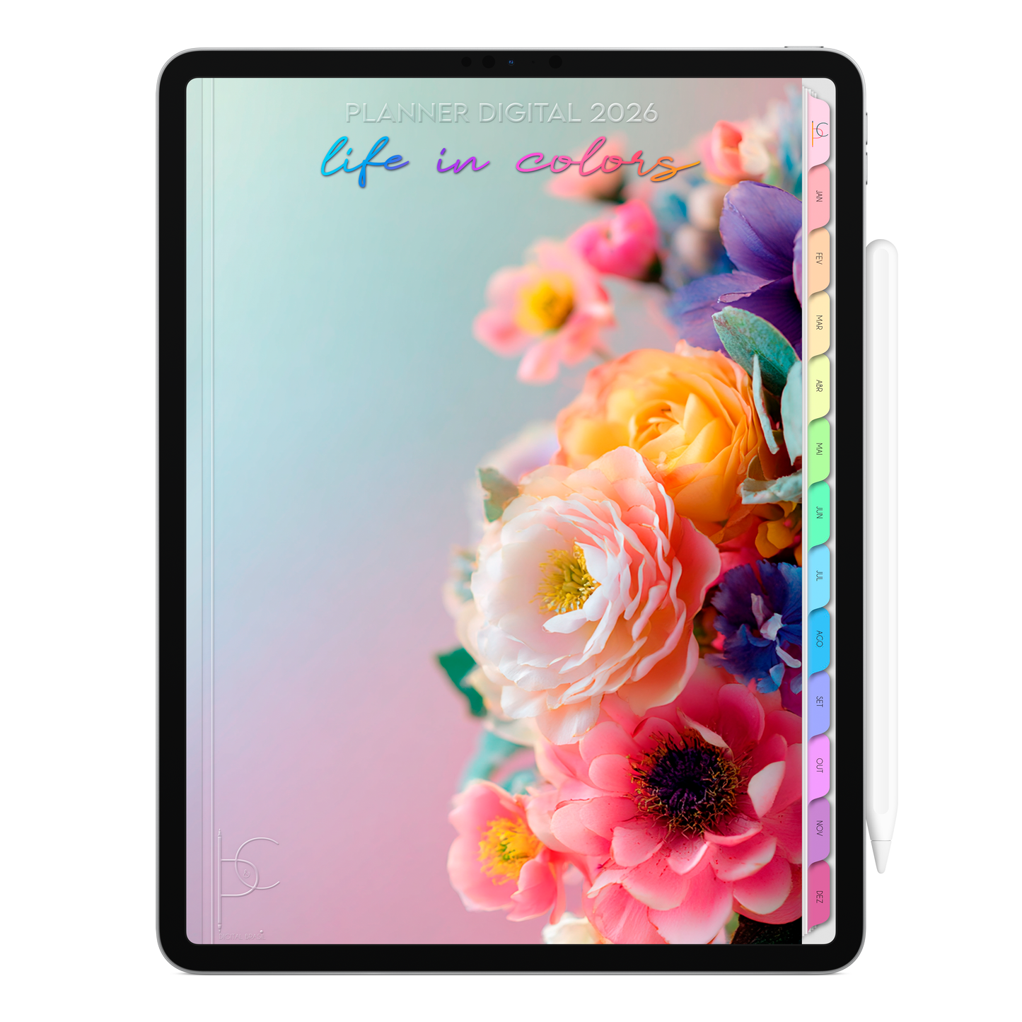 Planner Digital 2026 Vertical Life In Colors Melodia Floral pt-BR • Para iPad e Tablet Android • Download Imediato