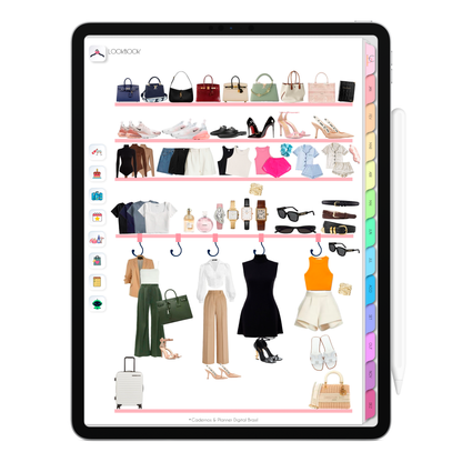 Planner LookBook planejamento e organização do que vestir do Planner Digital 2026 Life In Colors Vertical da Cadernos & Planner Digital Brasil visualizada em um iPad ou Tablet Android, compatível com GoodNotes e Notein.