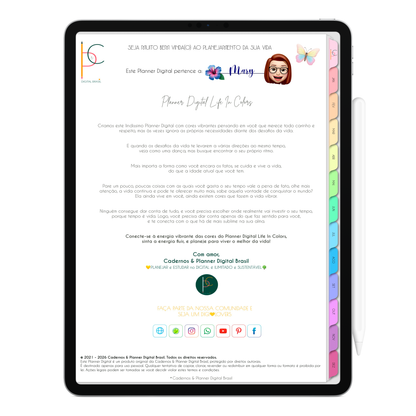 Planner Digital 2026 Gratuito Vertical Life In Colors • Teste Grátis no iPad ou Tablet Android • Download Imediato • Sustentável