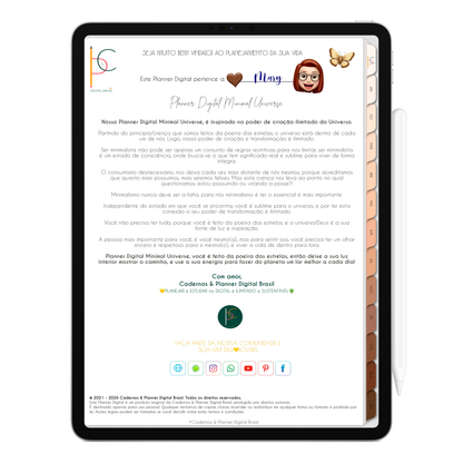 Planner Digital 2026 Gratuito Vertical Minimal Universe Teste Grátis • Para iPad e Tablet Android • Download Imediato • IA