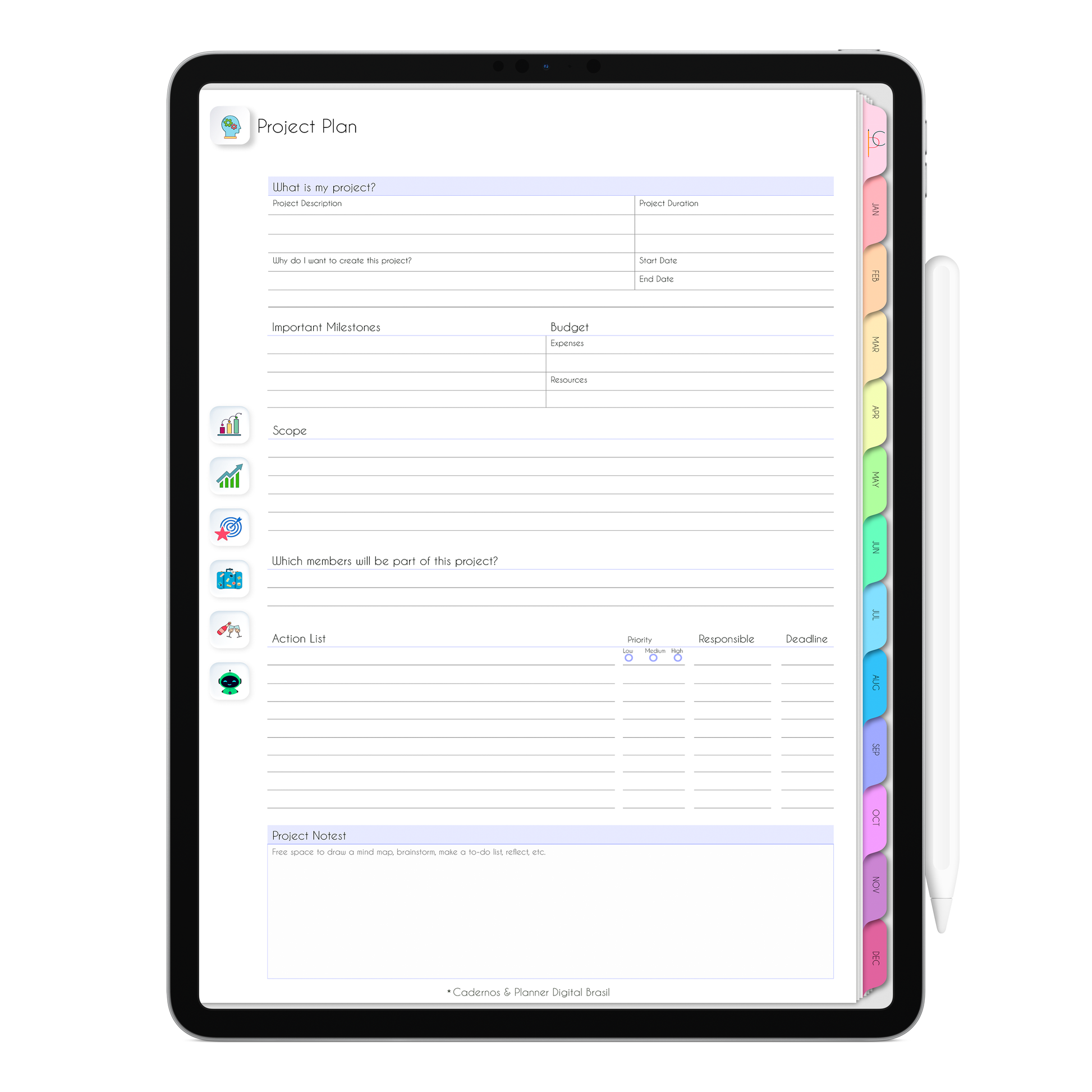 Colorful 2026 digital planner for iPad and tablet featuring monthly planner, weekly agenda, daily tasks and meal planning and health tracking pages.