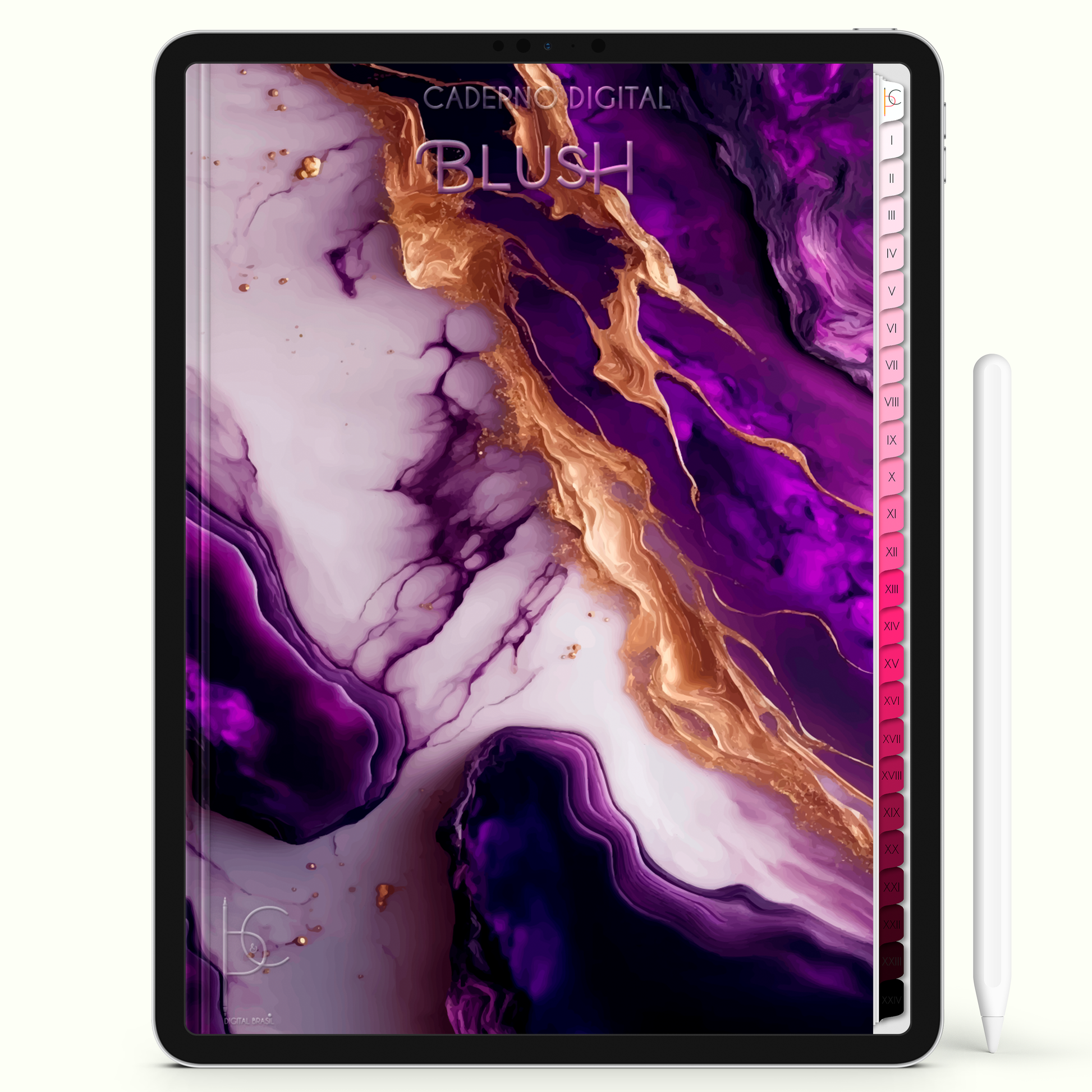 Caderno Digital Blush Mármore Gold 24 Matérias • iPad e Tablet Android • Download instantâneo • Sustentável