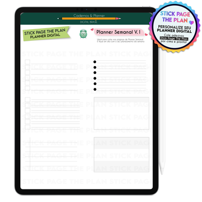 Cartela de stickers com listas semanais com bullets para organização no planejamento semanal e diário no Planner Digital para iPad ou tablet.