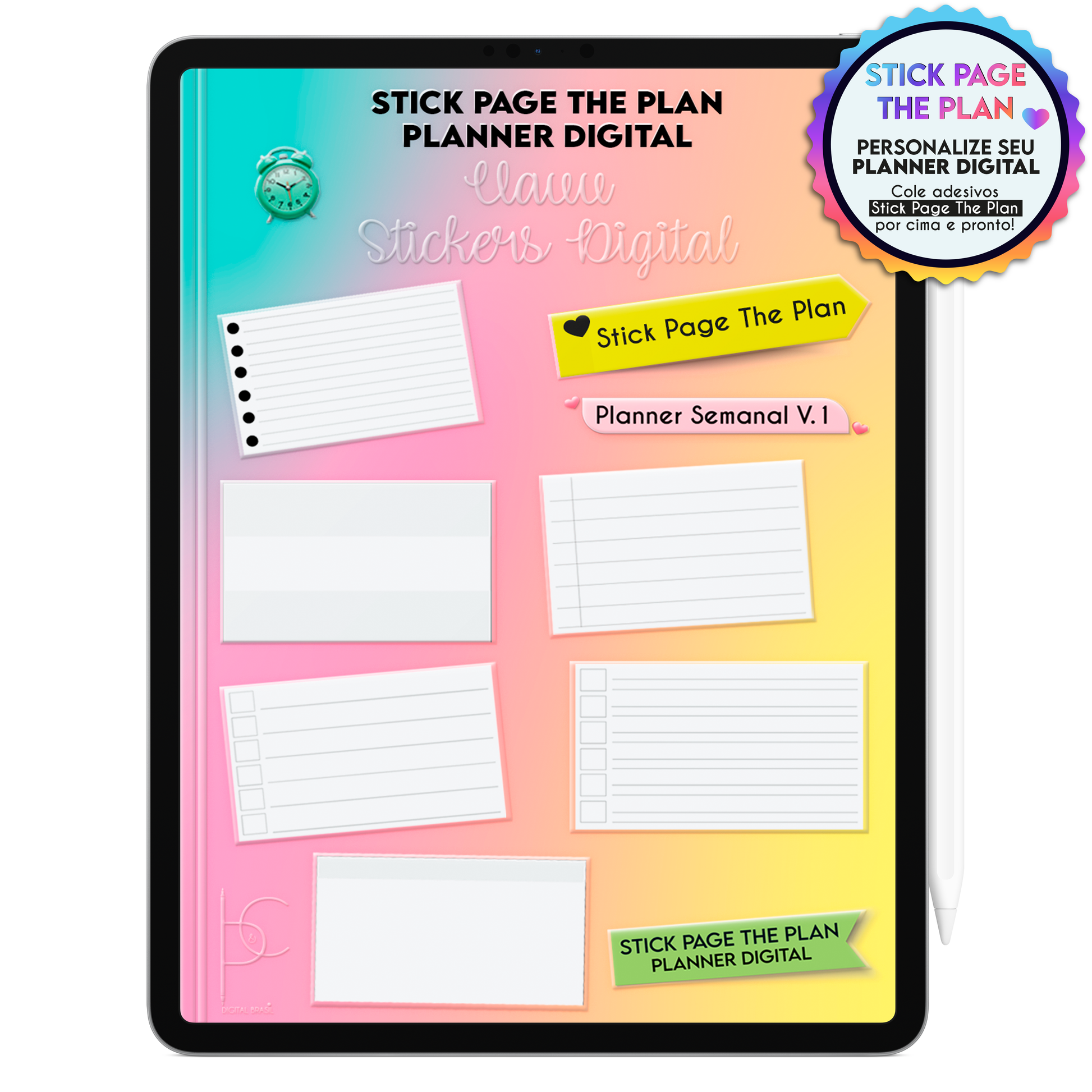 Adesivos estilo anotações para uso no Planner Digital no planejamento semanal e diário.