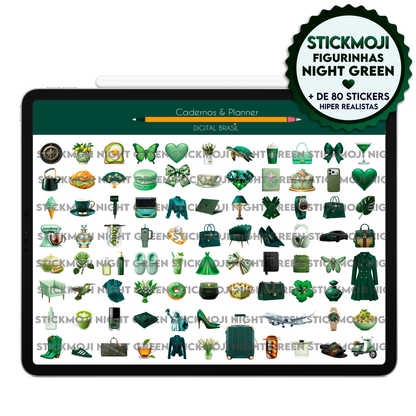 Stickers digitais verdes aesthetic para decorar seu planejamento, organização e estudos no iPad e Tablet Android com o app Goodnotes e Notein.