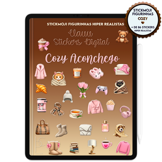 Figurinhas Stickmoji Cozy delicadas para anotações digitais no iPad e Tablet Android. Planner e Cadernos Digital para planejamento e estudos. Cadernos & Planner Digital Brasil.