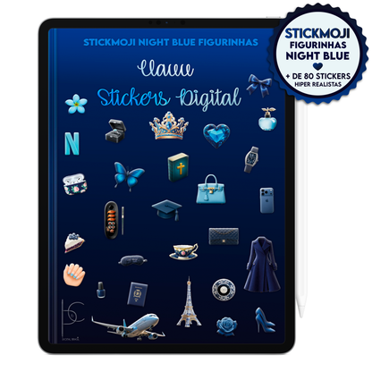 StickMoji Night Blue com mais de 80 stickers hiper-realistas para Planner Digital, Agenda Digital e Caderno Digital no iPad e Tablet Android.