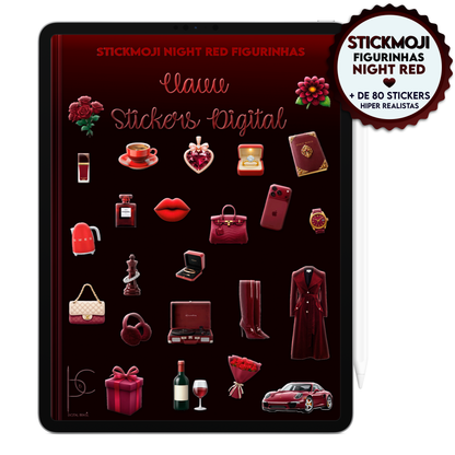 StickMoji Night Red com mais de 80 stickers hiper-realistas vermelhos para Planner Digital, Agenda Digital e Caderno Digital.