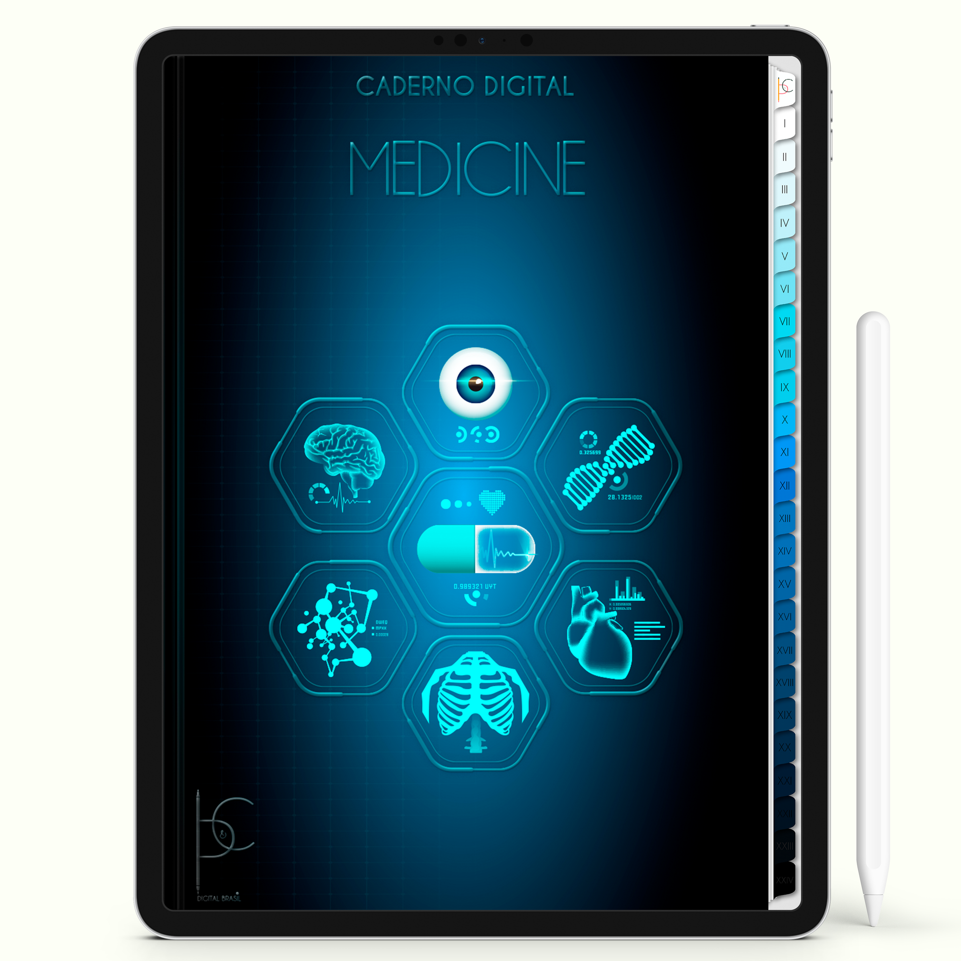 Caderno Digital 24 Matérias - Caderno Digital Medicina, para ipad e tablet android. Cadernos & Planner Digital Brasil