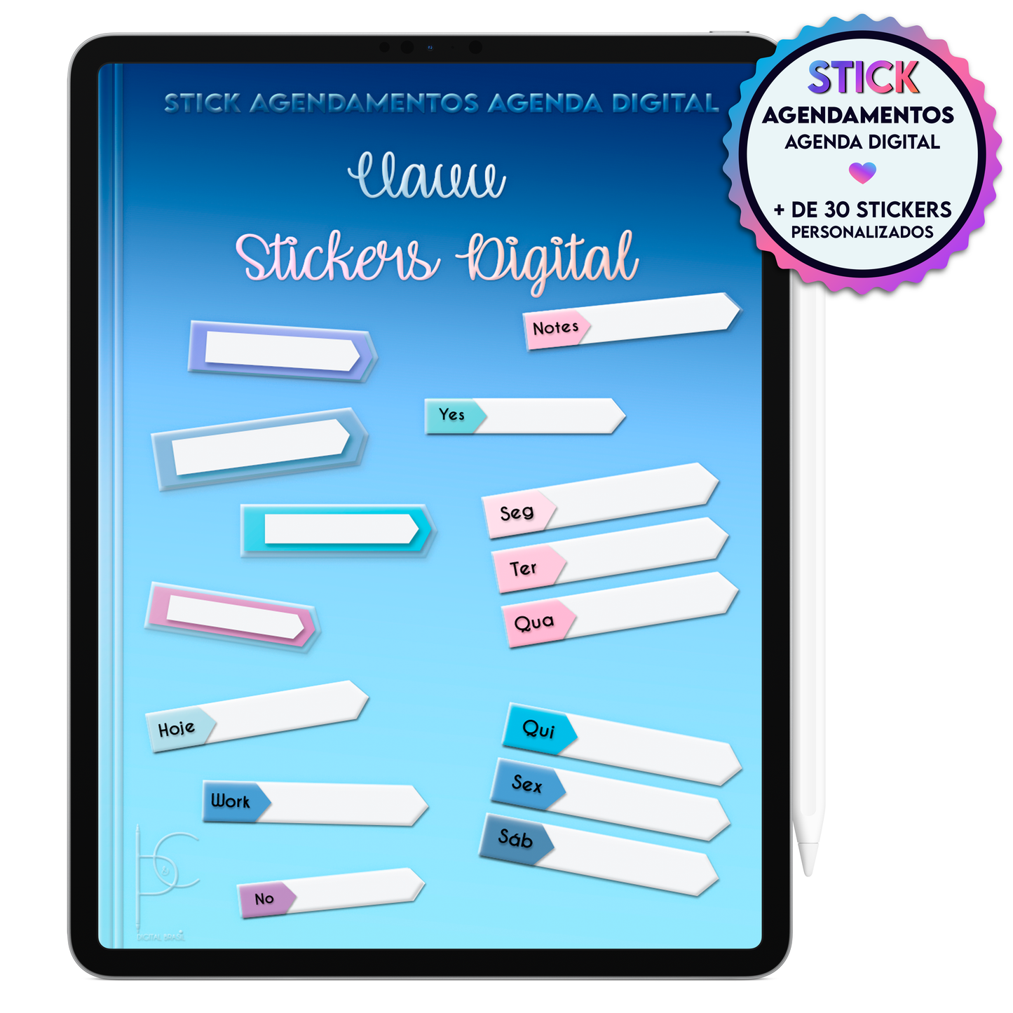 Stickers para agendamentos de clientes na Agenda Digital para Goodnotes iPad e Notein Tablet Android.