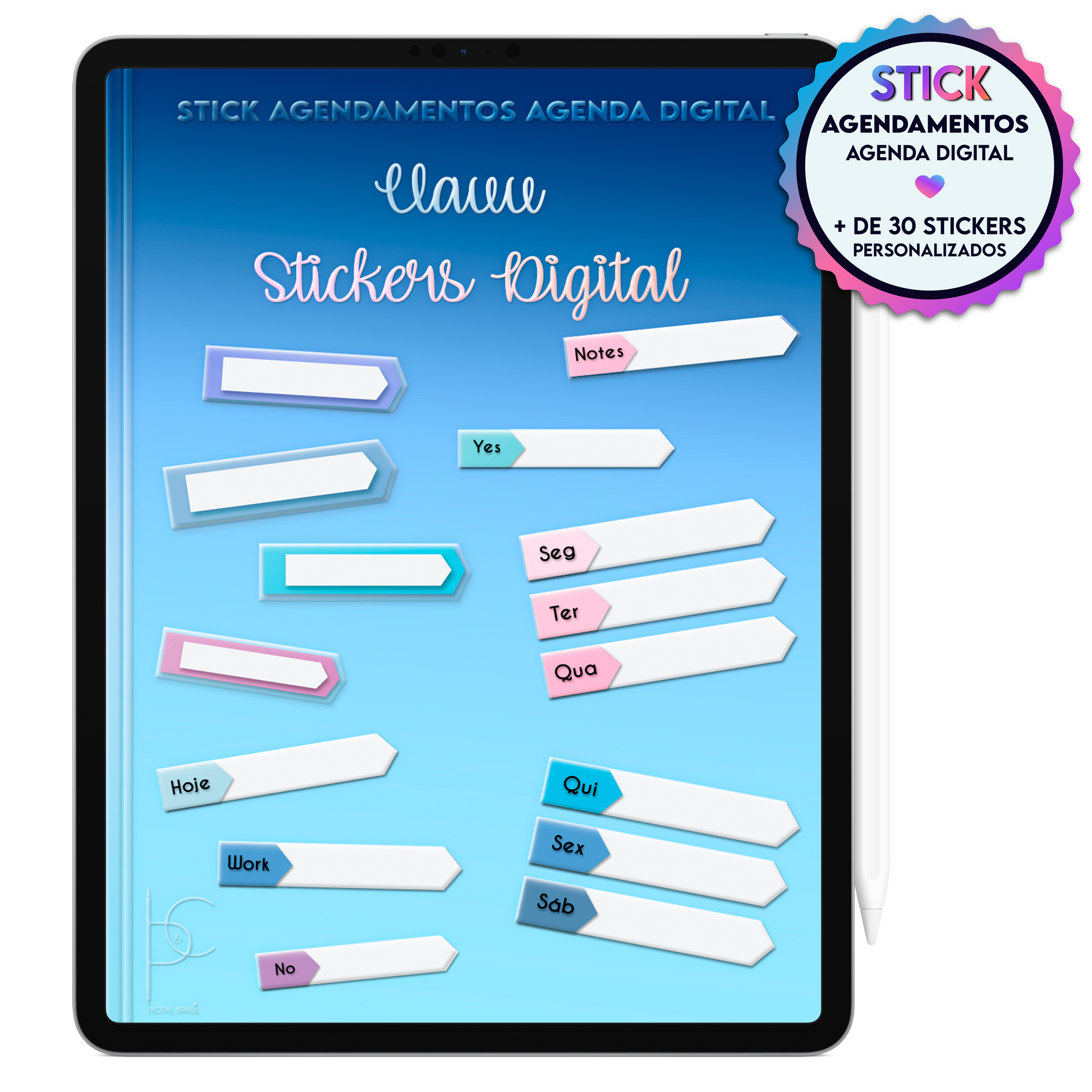 Stickers para agendamentos de clientes na Agenda Digital para Goodnotes iPad e Notein Tablet Android.
