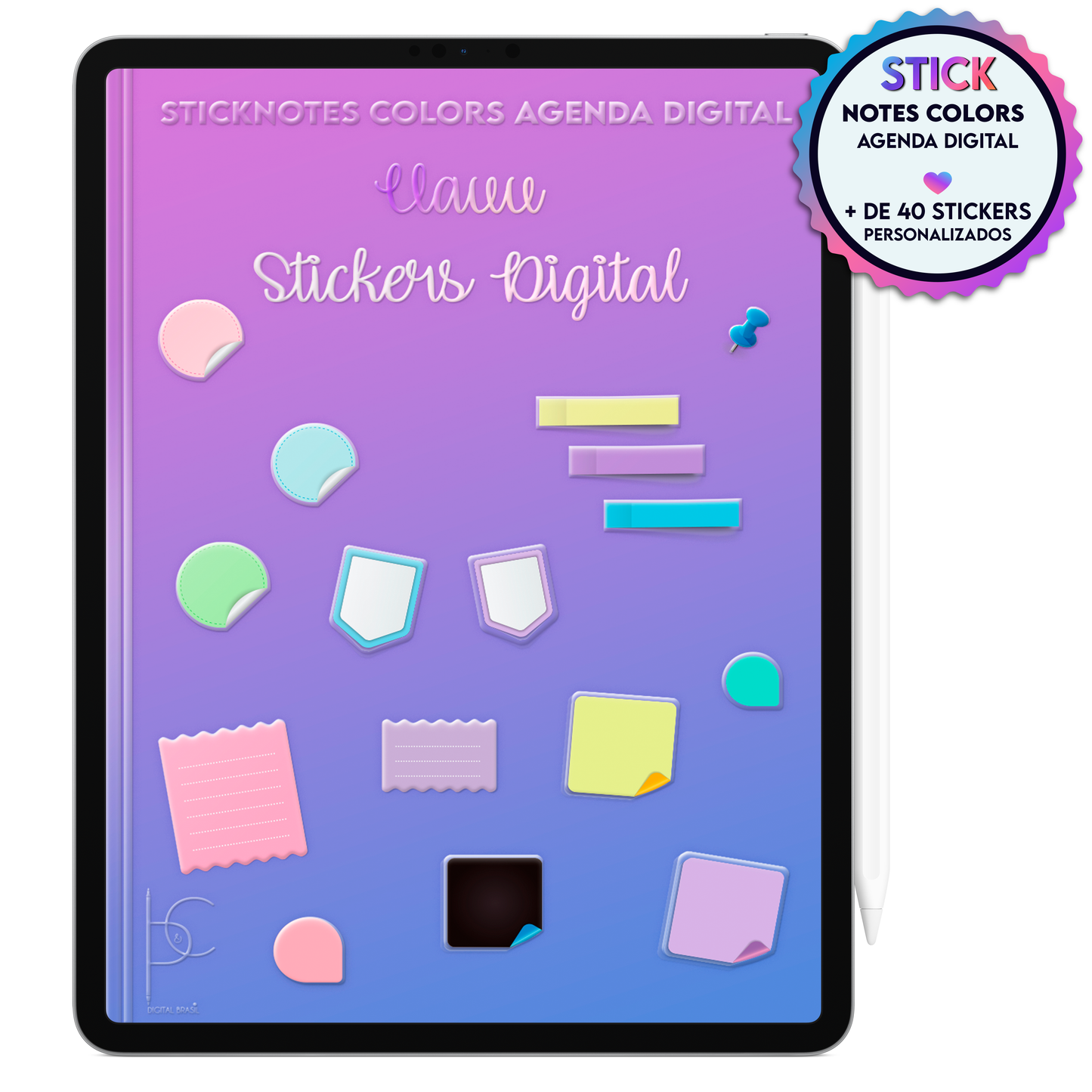 Stickers adesivos digital colorido para personalizar a Agenda Digital, rotina de organização, agenda semanal, agendamento de horários na Agenda Digital Permanente Não Datada no Tablet Android ou iPad.