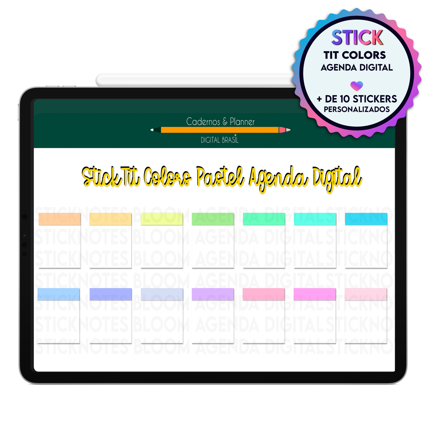 Stickers para personalizar tarefas, agendamentos, matérias e projetos no Caderno Digital e na Agenda Digital Permanente Não Datada no Tablet Android ou iPad.