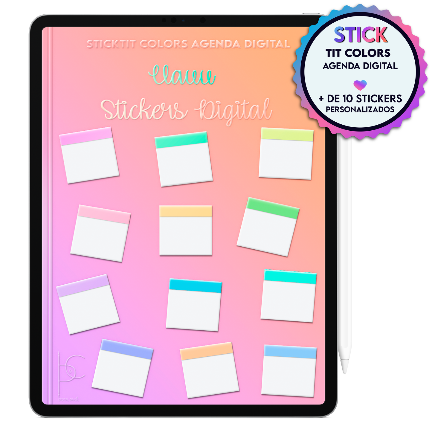 Stickers para destacar anotações, lembretes, compromissos, tarefas e projetos no Caderno Digital e na Agenda Digital Permanente Não Datada no Tablet Android ou iPad.