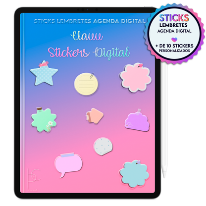 Stickers digitais para lembretes, prazos e tarefas importantes na Agenda Digital Permanente Não Datada no Tablet Android ou iPad.