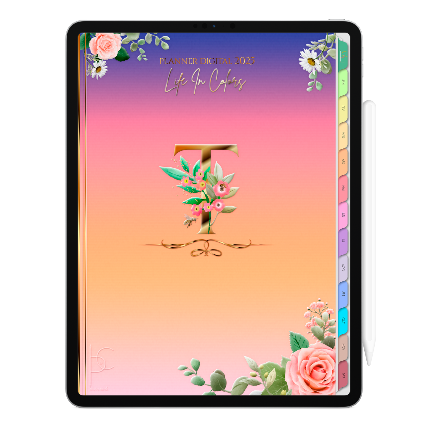 Planner Digital Vertical Life In Colors 2025 Inicial T pt-BR • Para iPad e Tablet Android • Download Imediato