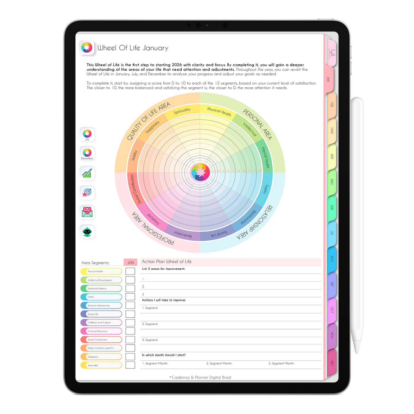 Life In Colors digital planner 2026 interface showing monthly planning pages on an iPad for productivity and schedule organization.