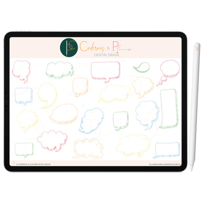 Kit Adesivos Stickers Digital para Mapa Mental Arco-Íris Balões Coloridos • iPad Tablet • GoodNotes Noteshelf