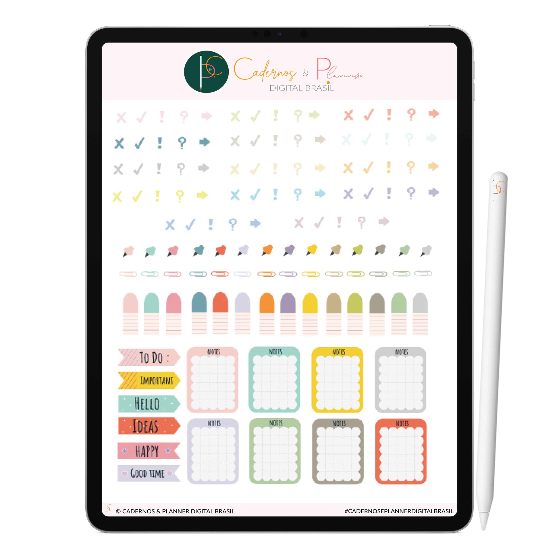 Adesivos Stickers Digital Color Pastel para Caderno Digital, Planner Digital, Mapa Mental Digital, iPad Tablet Notebook, aplicativos de anotação GoodNotes Noteshelf.