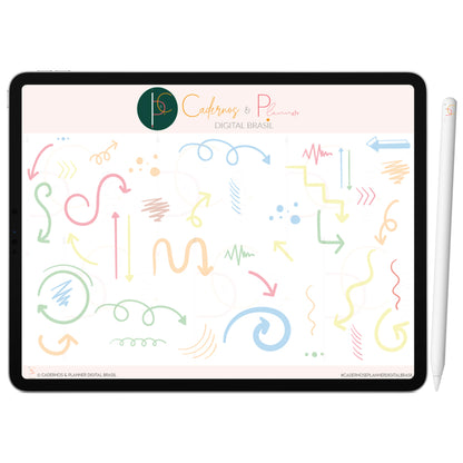 Kit Adesivos Stickers Digital para Mapa Mental Arco-Íris Setas Criativas • iPad Tablet • GoodNotes Noteshelf