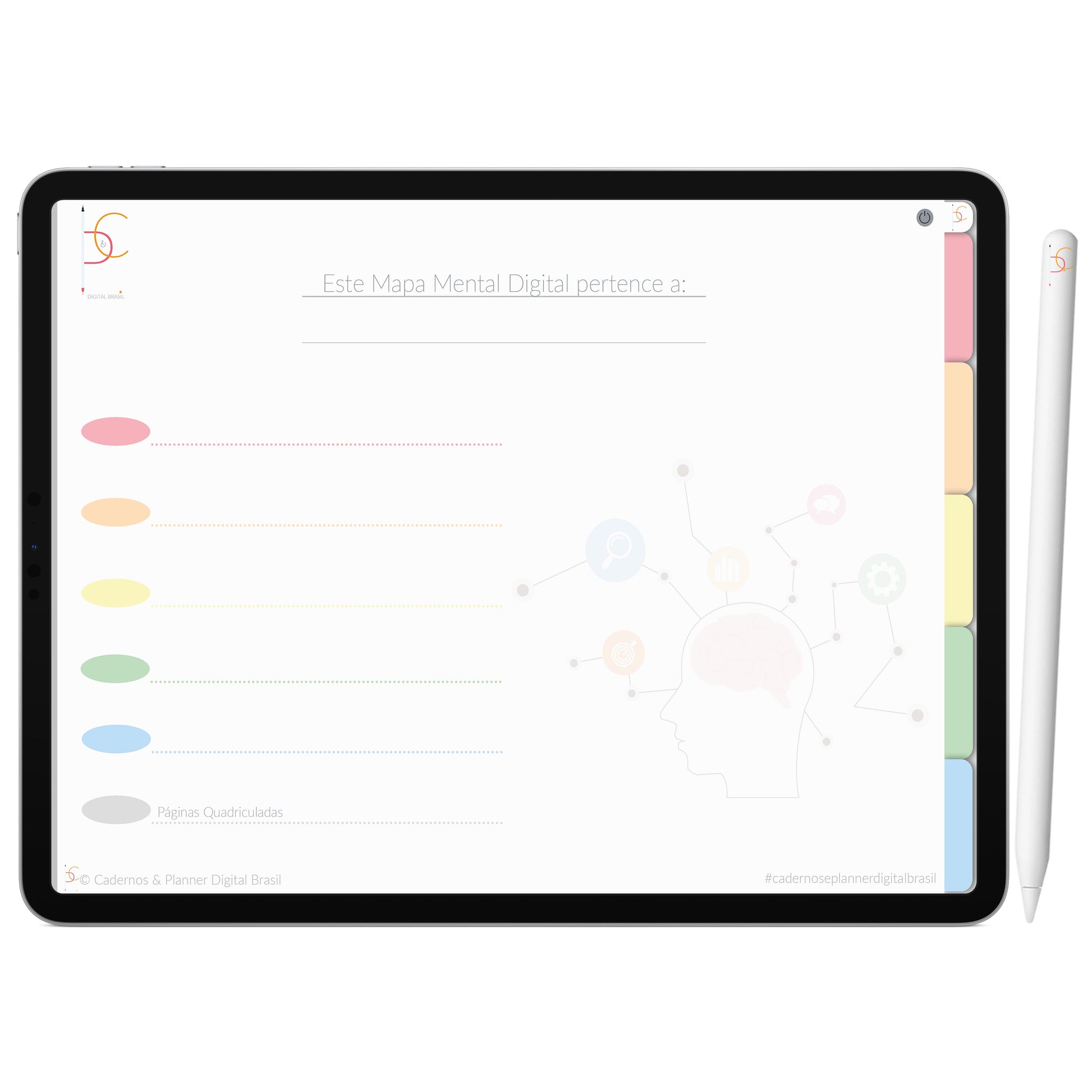 Mapa Mental Digital Verde Arco-Íris ' 5 Matérias Divisórias • Study • iPad Tablet • GoodNotes Noteshelf  • Download instantâneo