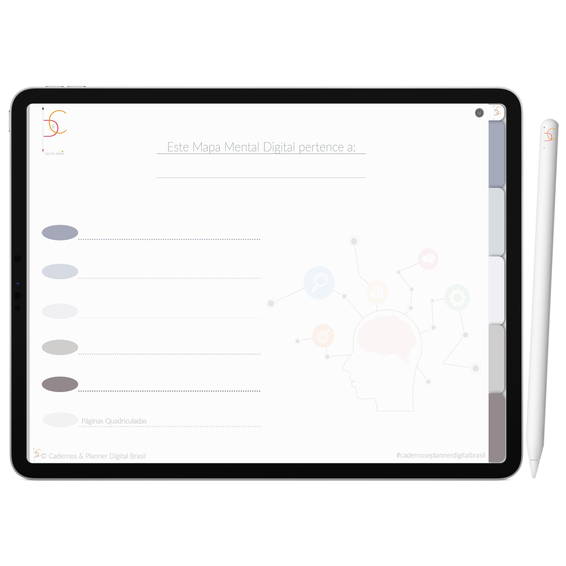 Mapa Mental Digital Cinza Nuvem Céu Noturno ' 5 Matérias Divisórias • Study • iPad Tablet • GoodNotes Noteshelf  • Download instantâneo