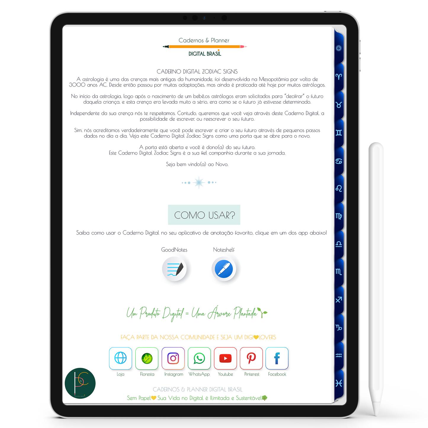 Caderno Digital do Signo de Escorpião do Zodíaco 12 Matérias Constelações Study iPad iOs Tablet Android GoodNotes Noteshelf Sustentável Cadernos & Planner Digital Brasil