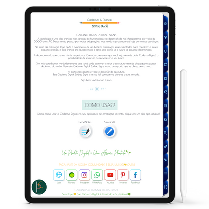 Caderno Digital do Signo de Gêmeos do Zodíaco 12 Matérias Constelações Study iPad iOs Tablet Android GoodNotes Noteshelf Sustentável Cadernos & Planner Digital Brasil