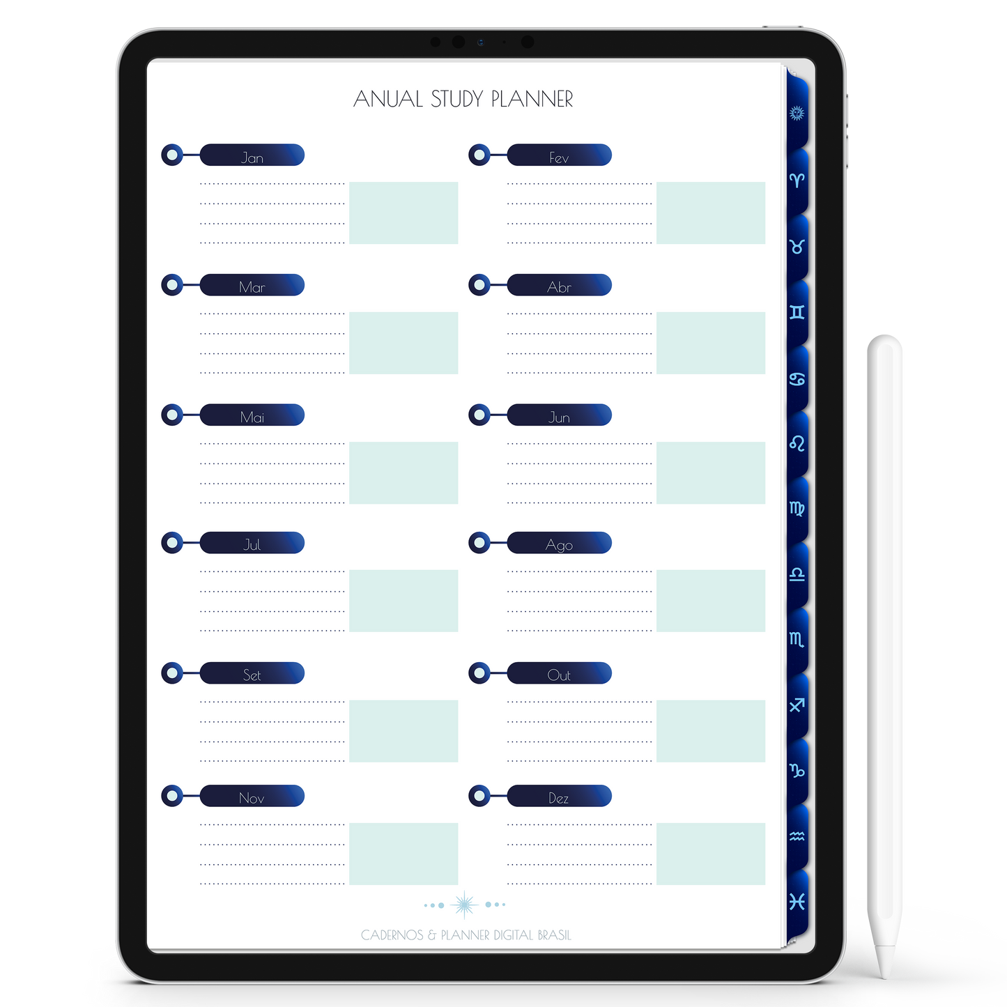 Caderno Digital do Signo de Gêmeos do Zodíaco 12 Matérias Constelações Study iPad iOs Tablet Android GoodNotes Noteshelf Sustentável Cadernos & Planner Digital Brasil
