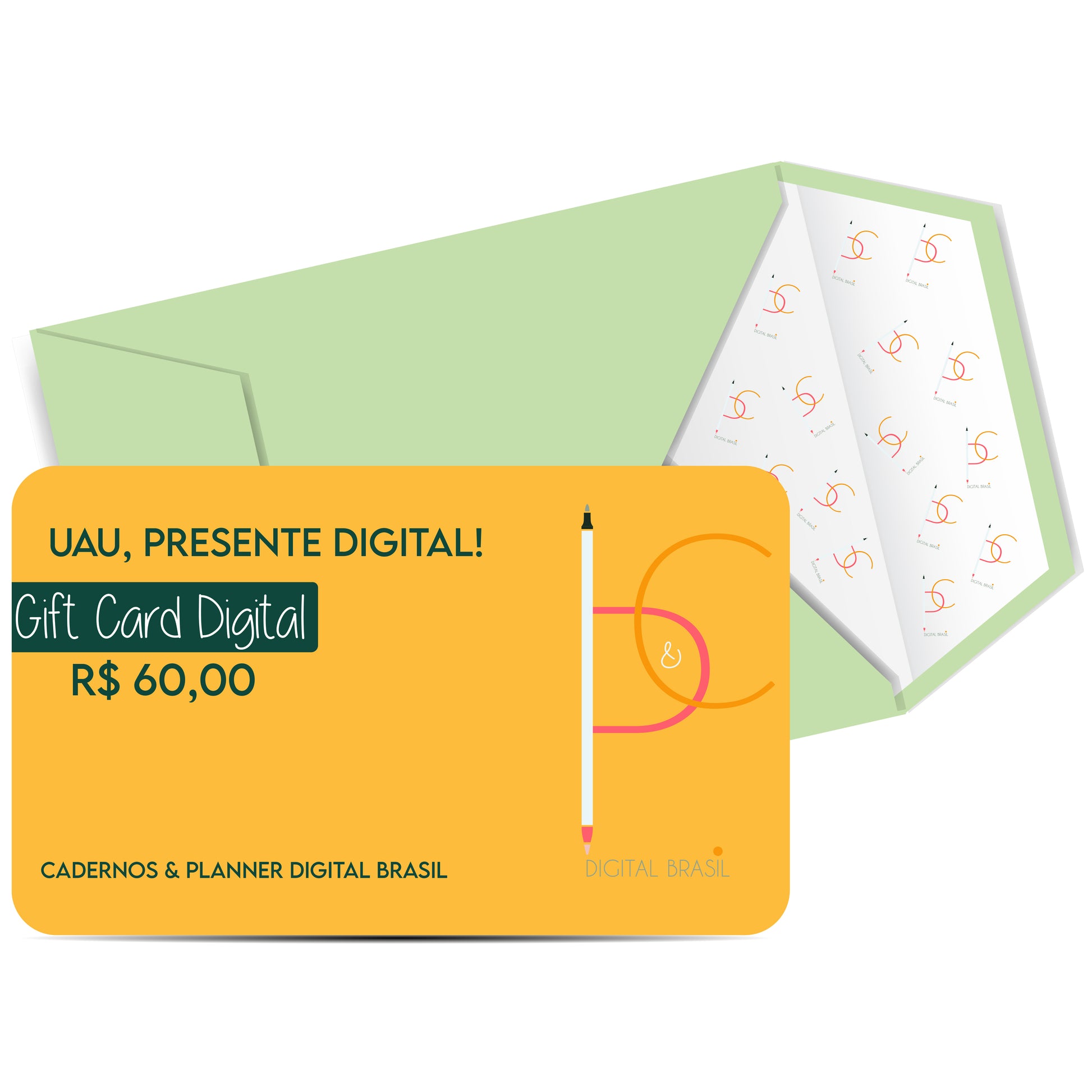 Uau Presente Digital R$ 60,00 Vinte Reais Cartão Presente Digital Gift Card para produtos da Cadernos & Planner Digital Brasil, Planner Digital, Mapa Mental Digital, Caderno Digital, Adesivos Stickers Digital