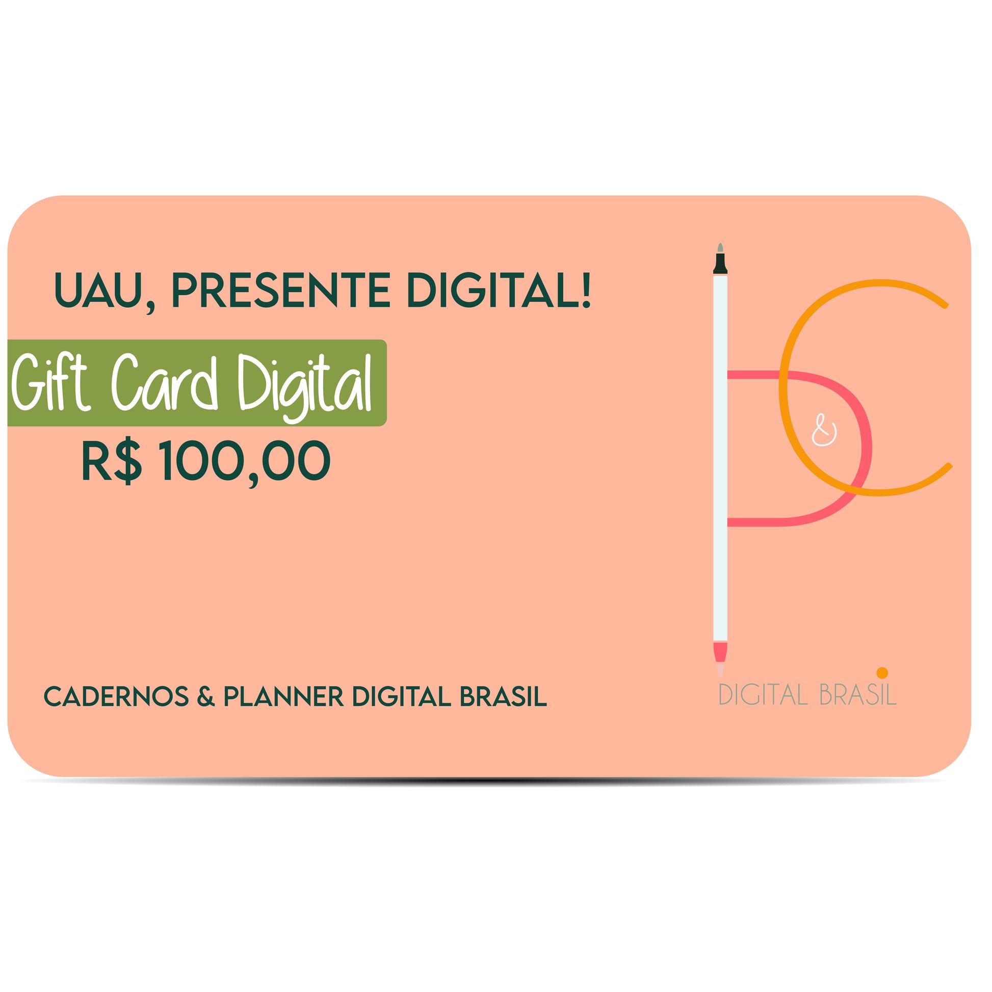 Uau Presente Digital R$ 100,00 Vinte Reais Cartão Presente Digital Gift Card para produtos da Cadernos & Planner Digital Brasil, Planner Digital, Mapa Mental Digital, Caderno Digital, Adesivos Stickers Digital
