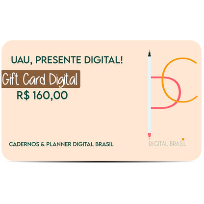 Uau Presente Digital R$ 160,00 Vinte Reais Cartão Presente Digital Gift Card para produtos da Cadernos & Planner Digital Brasil, Planner Digital, Mapa Mental Digital, Caderno Digital, Adesivos Stickers Digital