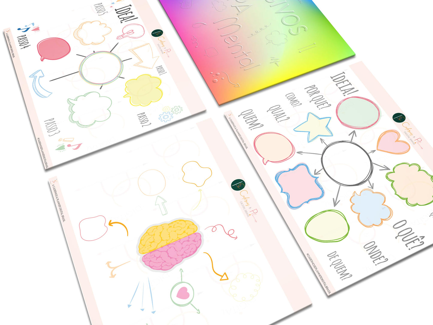 Mapa Mental Digital Amarelo Arco-Íris ' 5 Matérias Divisórias • Study • iPad Tablet • GoodNotes Noteshelf  • Download instantâneo