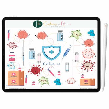 Adesivos Stickers Digital Cuide da sua Saúde • Planner Digital · Caderno Digital Vacine-se • iPad Tablet • GoodNotes Noteshelf