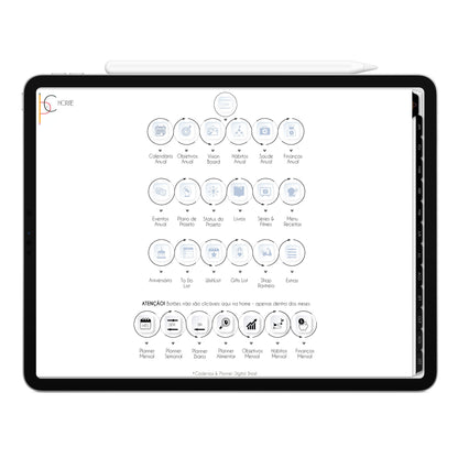 Planner Digital 2023 Horizontal Executivo Black Sol Noturno • iPad Tablet • Download Instantâneo • Sustentável