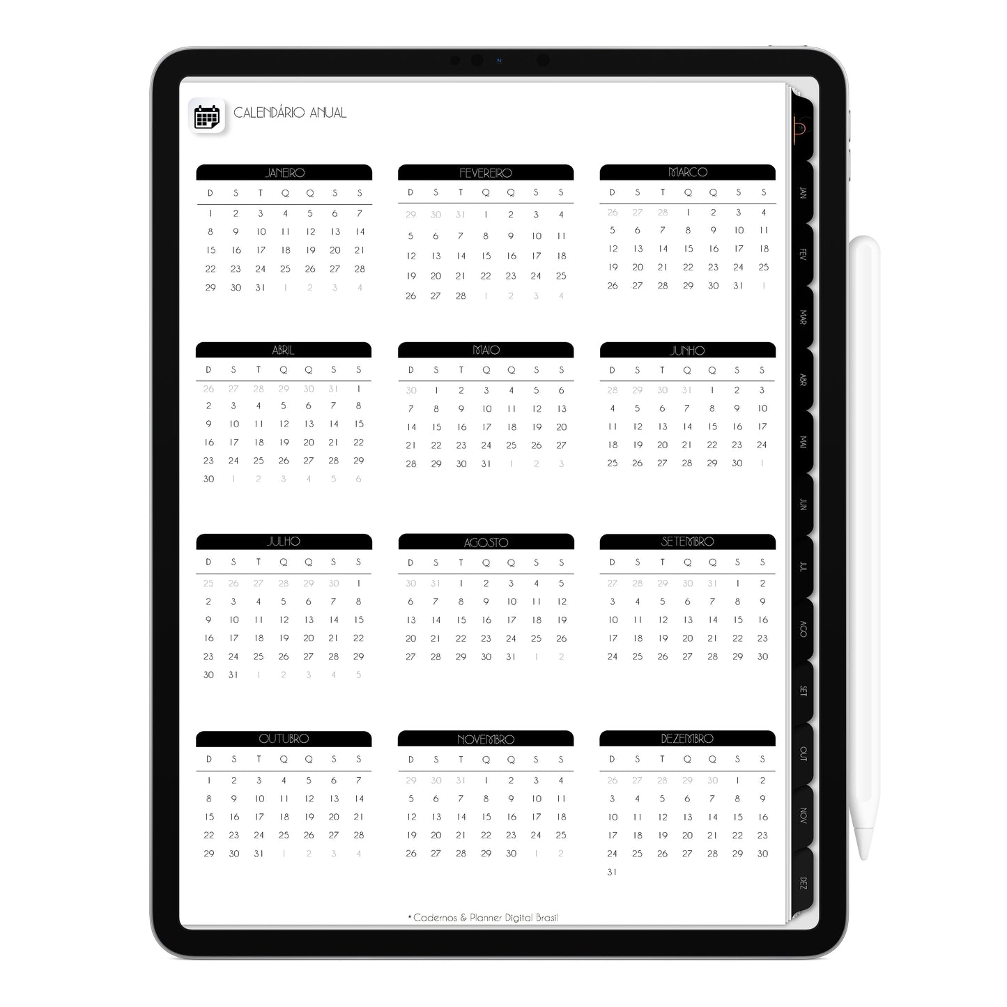 Planner Digital 2023 Vertical Executivo Black Neon • iPad Tablet • Download Instantâneo • Sustentável