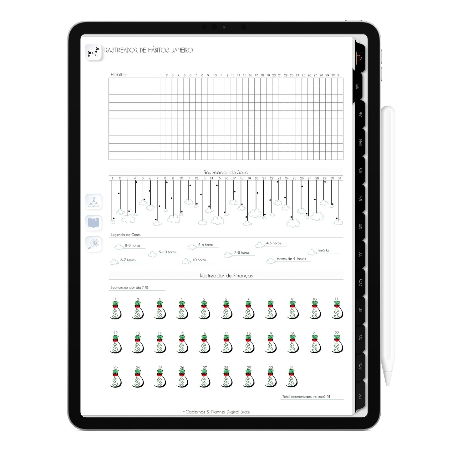 Planner Digital 2023 Vertical Executivo Black III • iPad Tablet • Download Instantâneo • Sustentável