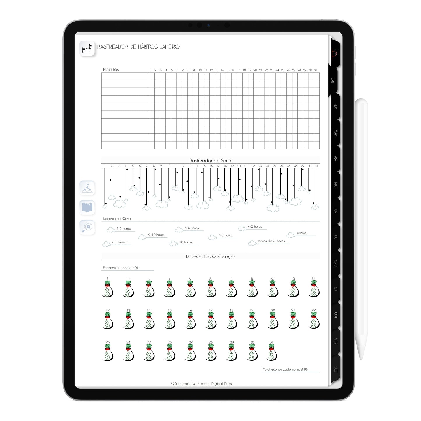 Planner Digital 2023 Vertical Executivo Black Luxo Discreto • iPad Tablet • Download Instantâneo • Sustentável