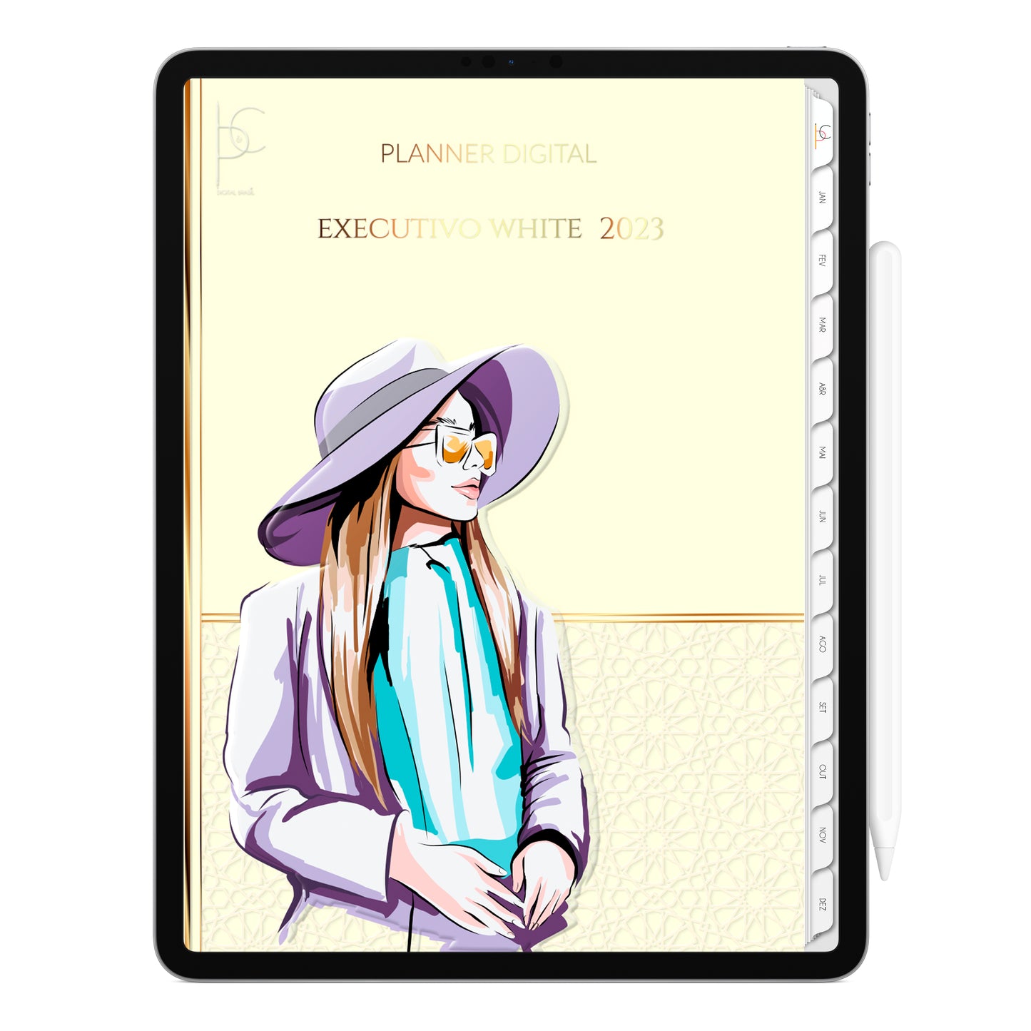 Planner Digital 2023 Vertical Executivo White Woman • iPad Tablet • Download Instantâneo • Sustentável