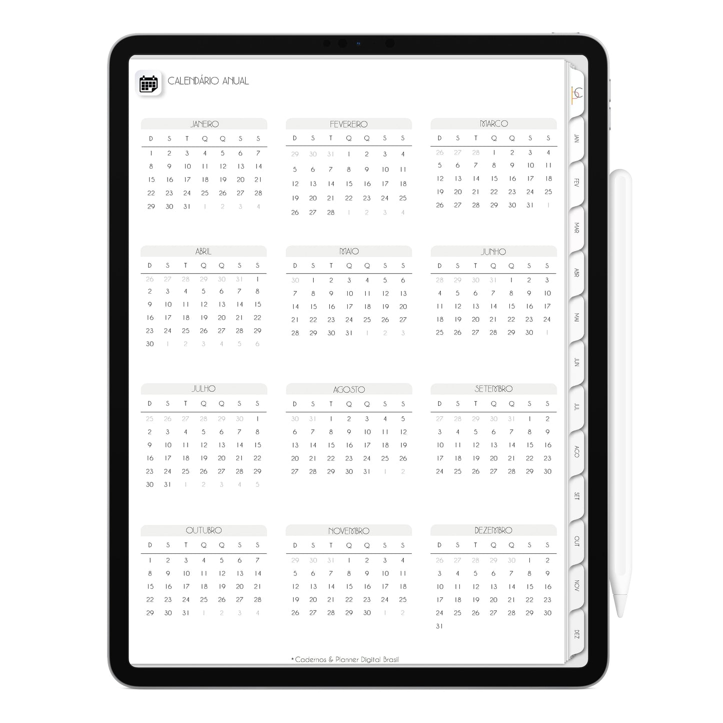 Planner Digital 2023 Vertical Executivo White Elegance • iPad Tablet • Download Instantâneo • Sustentável