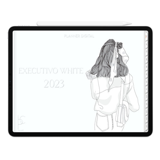 Planner Digital 2023 Horizontal Executivo White Delicate • iPad Tablet • Download Instantâneo • Sustentável