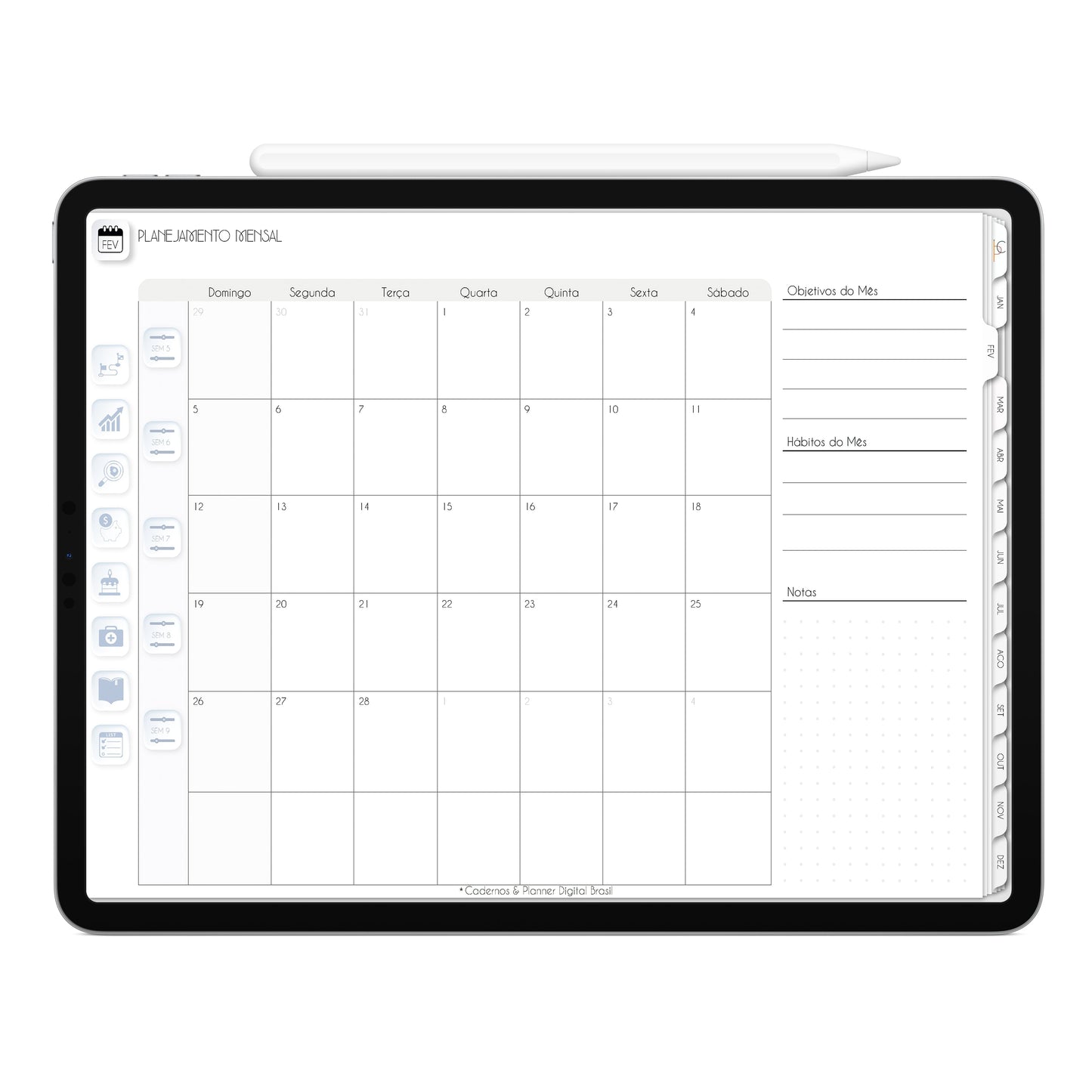 Planner Digital 2023 Horizontal Executivo White Natural Glamour • iPad Tablet • Download Instantâneo • Sustentável